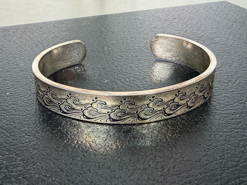Inspirational Silver Cuff Bracelet - I Am So Proud Of You Inscribed Etched Waves